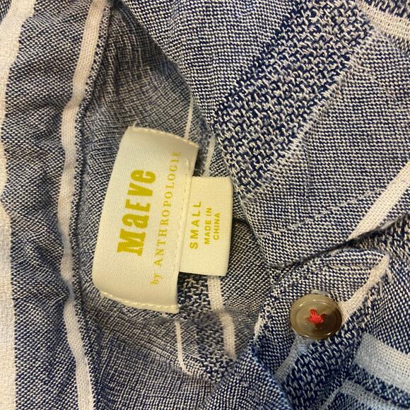 Anthropologie Maeve Women's Size Small Blue Chatham Striped Button Down Shirt - Picture 4 of 9